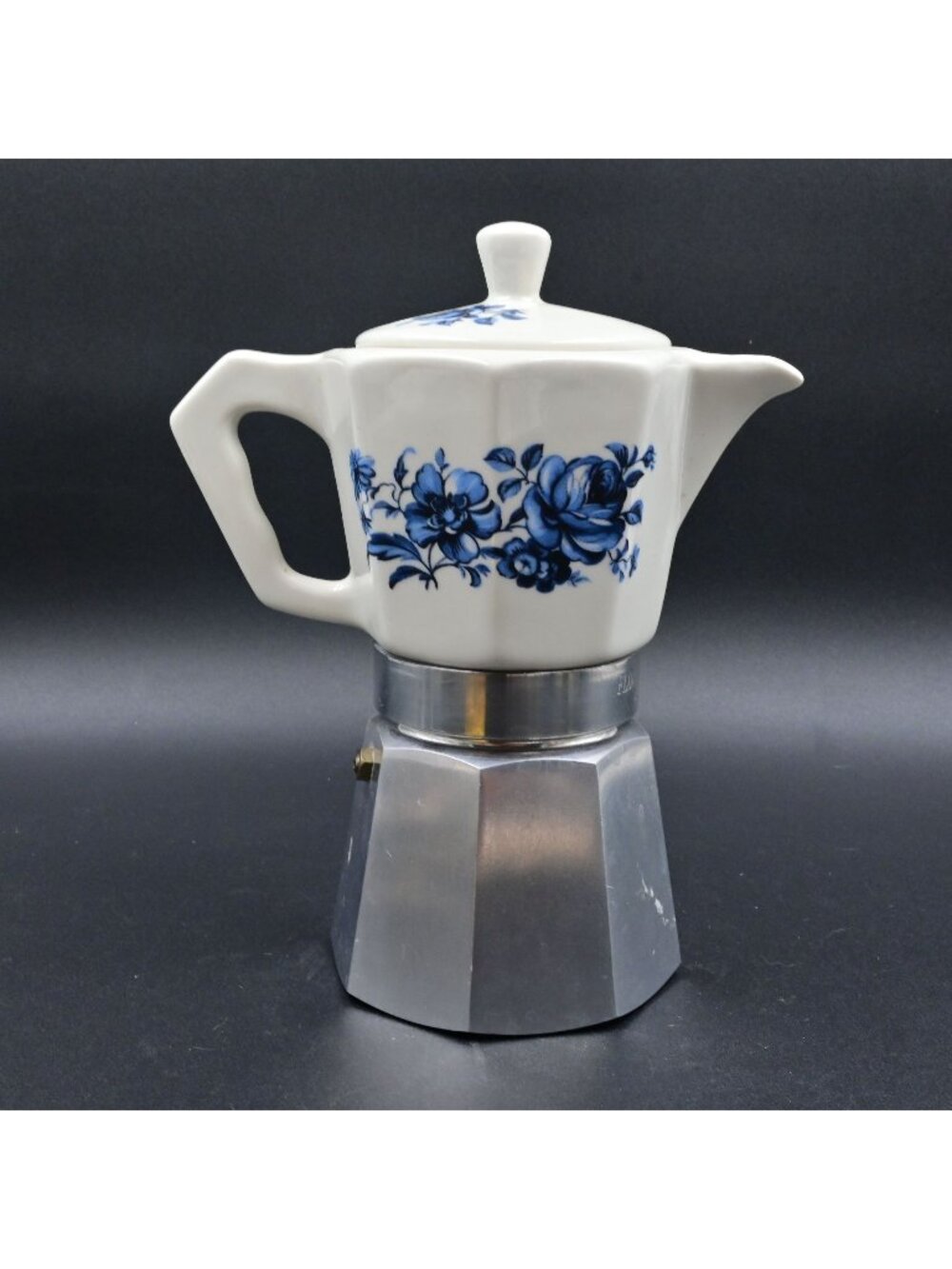 Flory Express Stovetop Espresso Maker Porcelain Aluminum Coffee Moka Pot Vintage